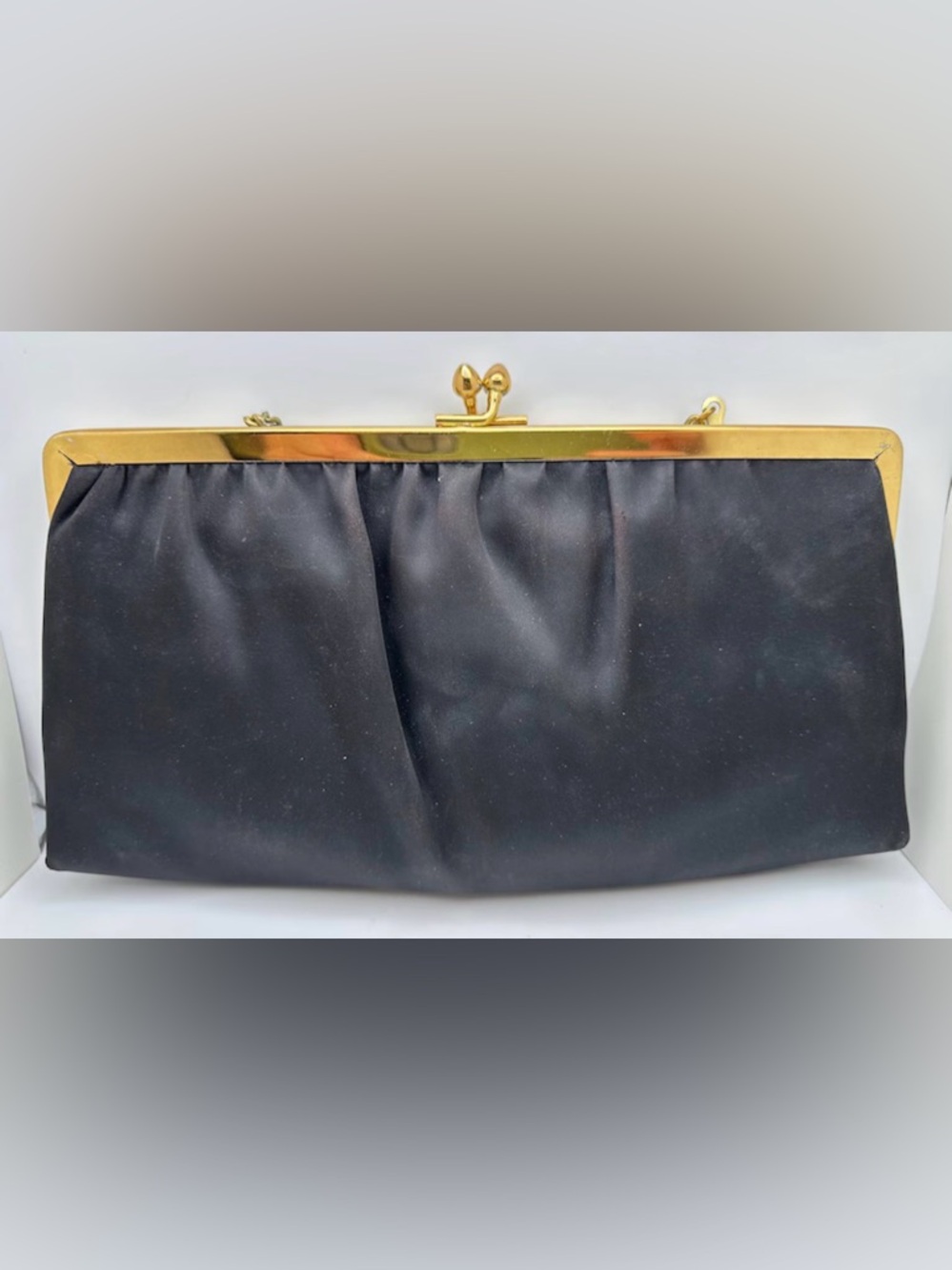 Ande Vintage Black leather Clutch with Gold Frame